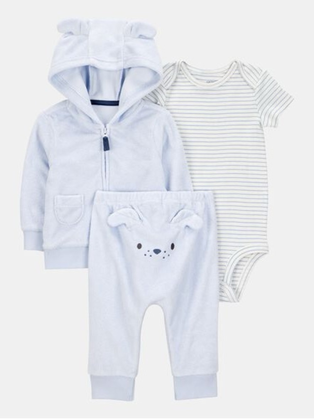 Brand 🆕 Carter's Light Blue 3-Piece Hooded Bodysuit Set